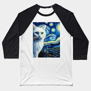 The white cat and the starry night Baseball T-Shirt